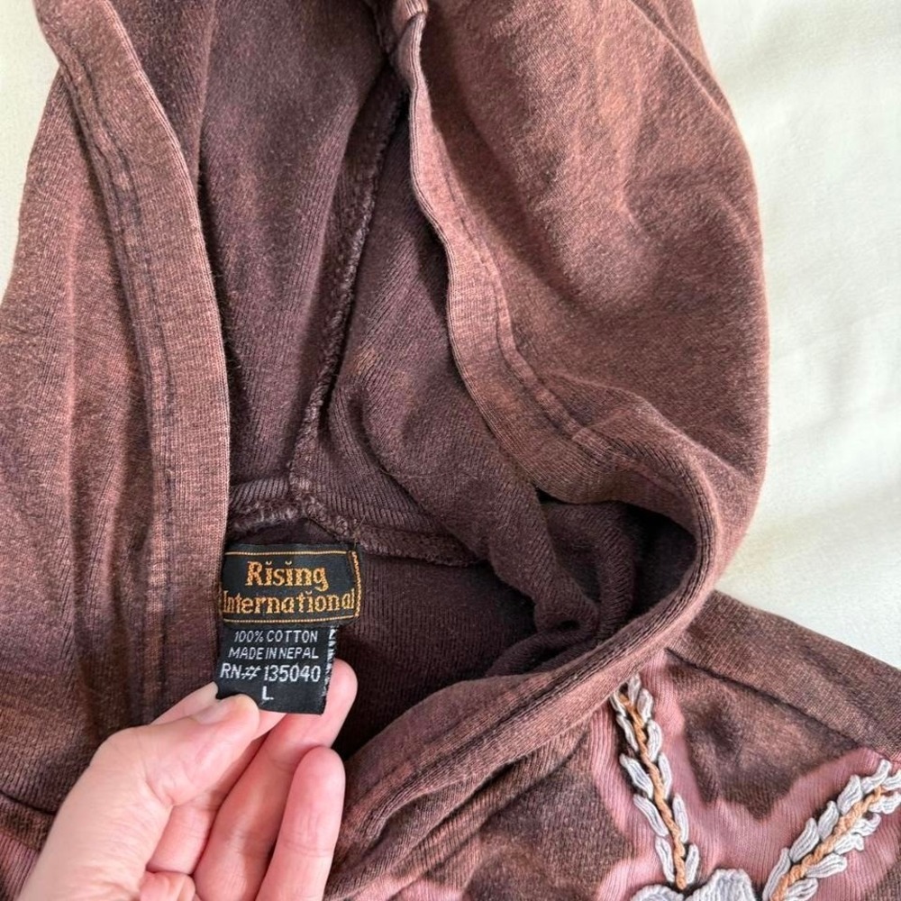 Boho rising international multicolor‎ patchwork hoodie size large - Picture 4 of 4